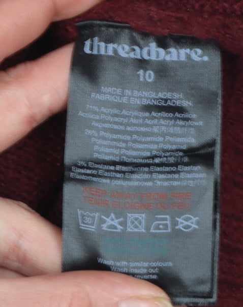 Threadbare Women's Burgundy Cardigan Size 10 Acrylic Blend Knit