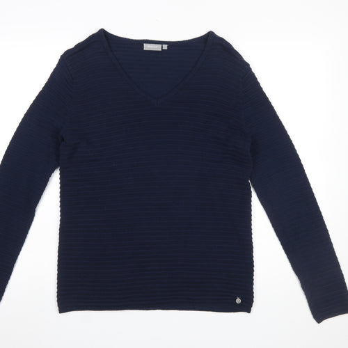 Fransa Women's Blue V-Neck Knit Pullover Jumper Size S