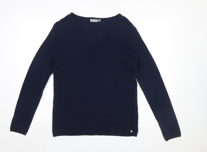 Fransa Women's Blue V-Neck Knit Pullover Jumper Size S