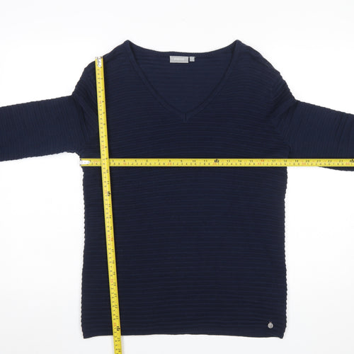 Fransa Women's Blue V-Neck Knit Pullover Jumper Size S