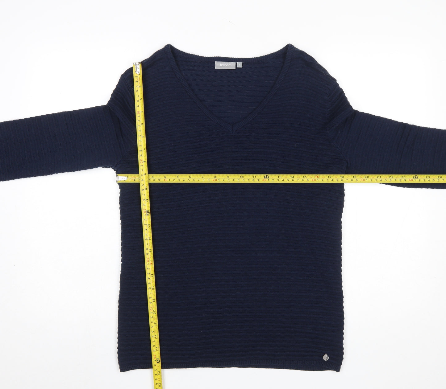Fransa Women's Blue V-Neck Knit Pullover Jumper Size S
