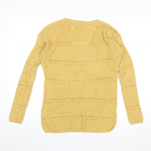 Fat Face Women’s Yellow Cotton Open-Knit V-Neck Jumper UK 8