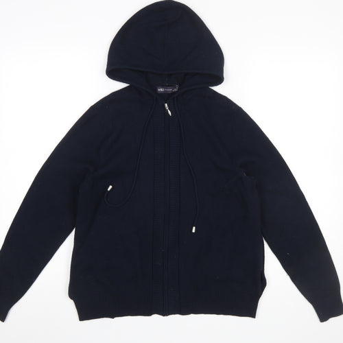 Marks and Spencer Women's Blue Full Zip Hooded Jumper Size M