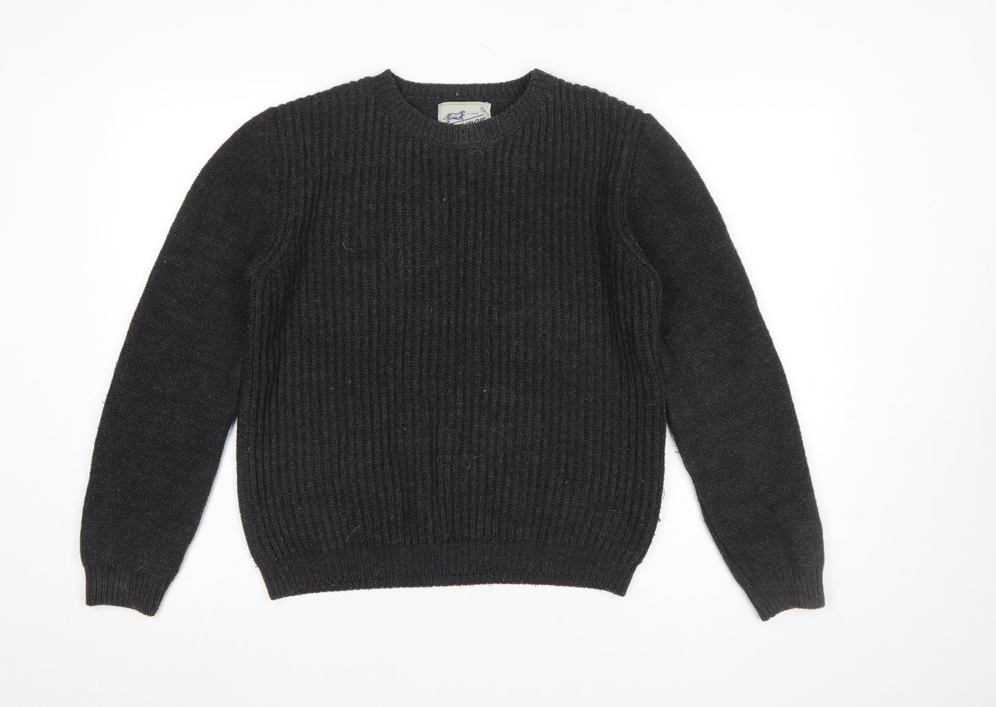 Topman Men Black Wool Ribbed Knit Crew Neck Jumper Size S