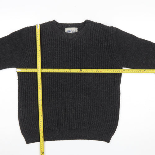 Topman Men Black Wool Ribbed Knit Crew Neck Jumper Size S