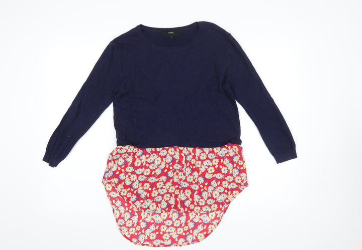 Next Women's Blue Floral Trim Pullover Jumper Size 6