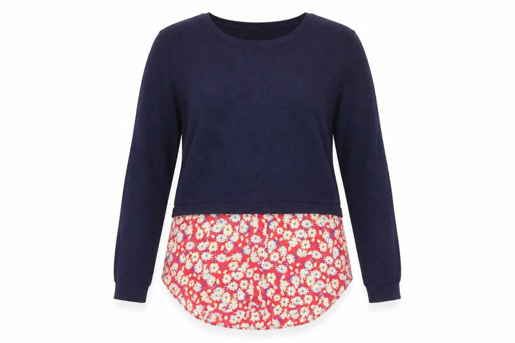 Front view of Next Women's Blue Floral Trim jumper, size 6