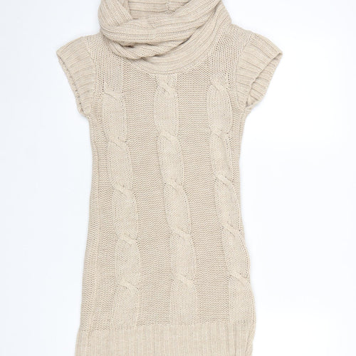 New Look Women's Beige Cable Knit Cowl Neck Jumper Dress Size 8