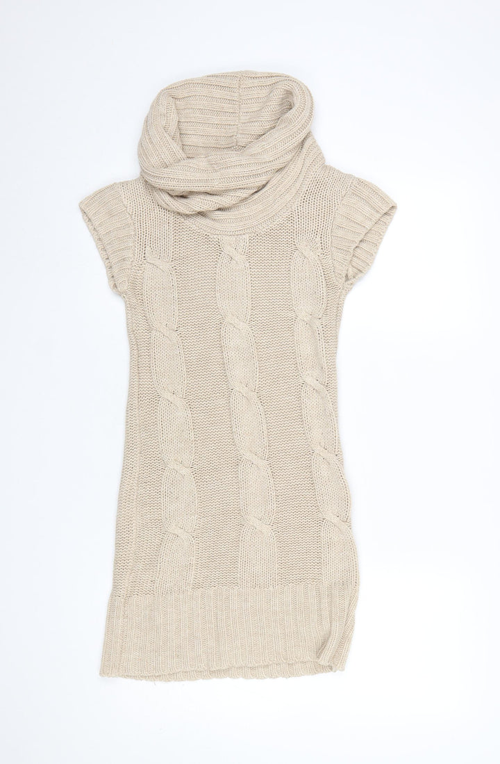 New Look Women's Beige Cable Knit Cowl Neck Jumper Dress Size 8