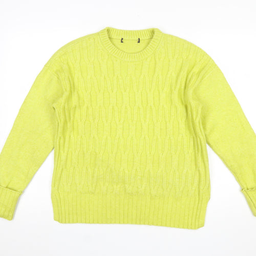 Marks and Spencer Women's Yellow Cable-Knit Crew Neck Jumper M