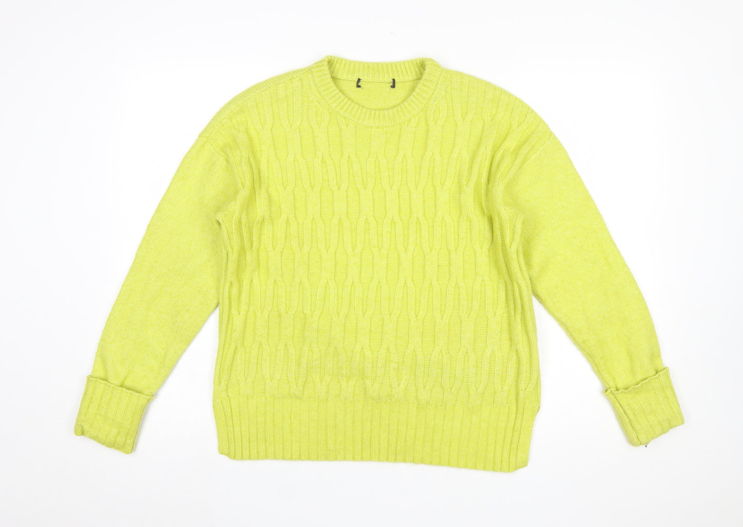 Marks and Spencer Women's Yellow Cable-Knit Crew Neck Jumper M
