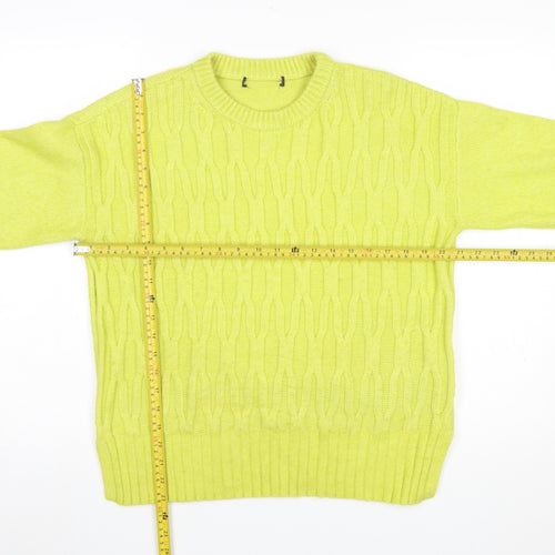 Marks and Spencer Women's Yellow Cable-Knit Crew Neck Jumper M