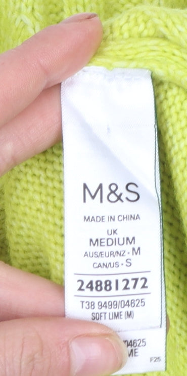 Marks and Spencer Women's Yellow Cable-Knit Crew Neck Jumper M