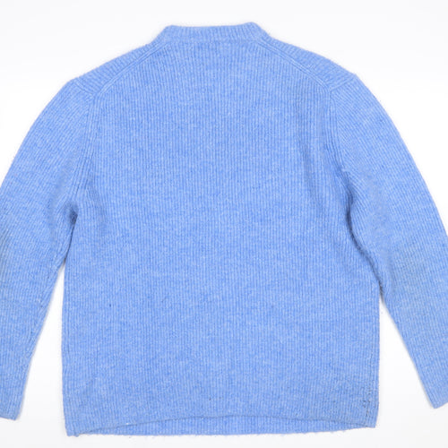 ZARA Women Blue Ribbed Knit Long Sleeve Pullover Jumper Size L