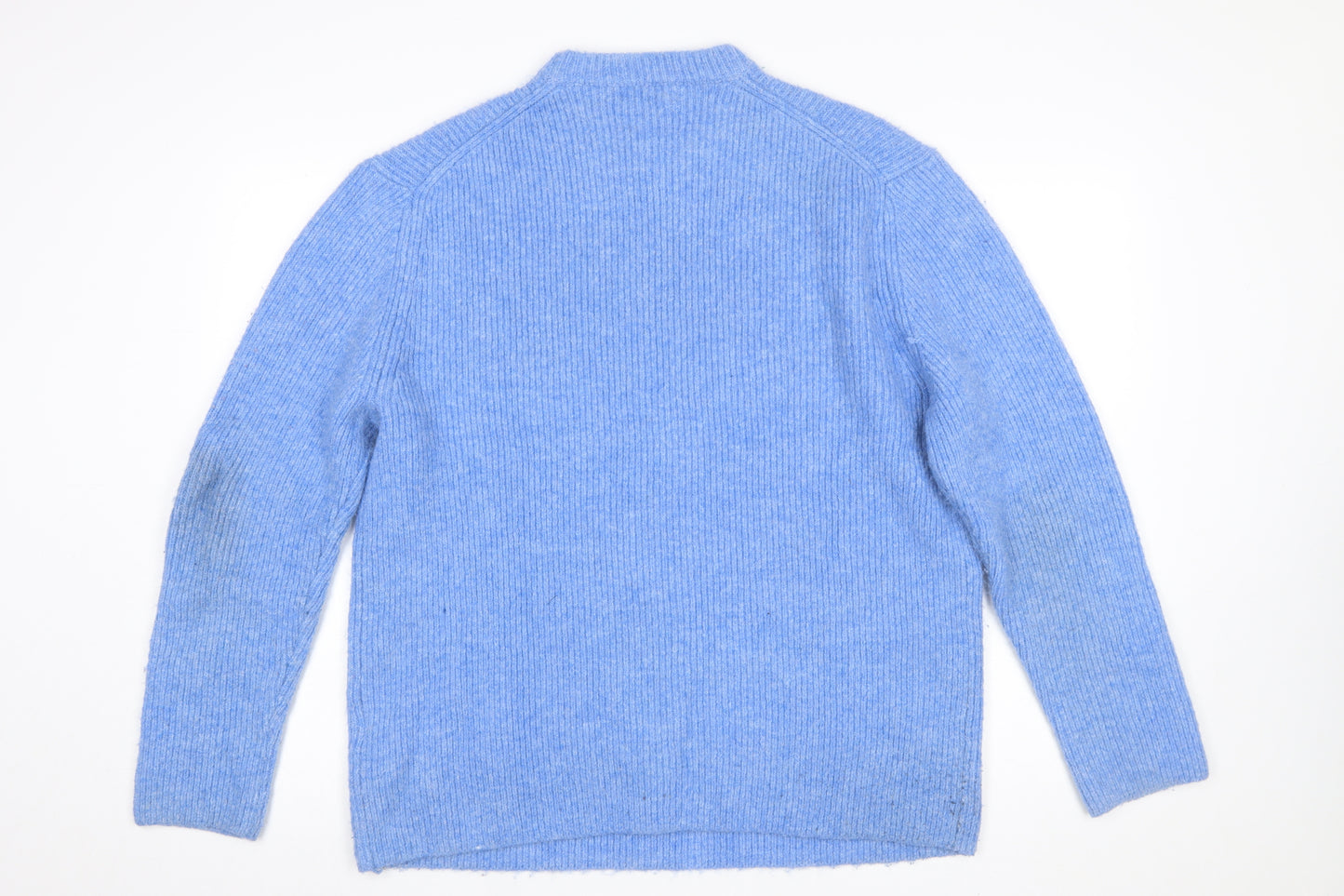 ZARA Women Blue Ribbed Knit Long Sleeve Pullover Jumper Size L