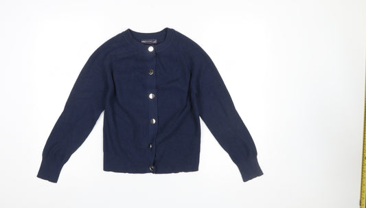 Marks and Spencer Womens Blue Cardigan Size 10 Crew Neck Knit