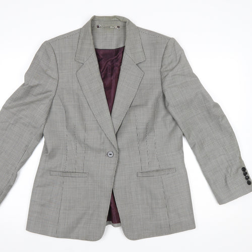 Austin Reed Women's Grey Wool Houndstooth Blazer Jacket Size 16 Classic Fit
