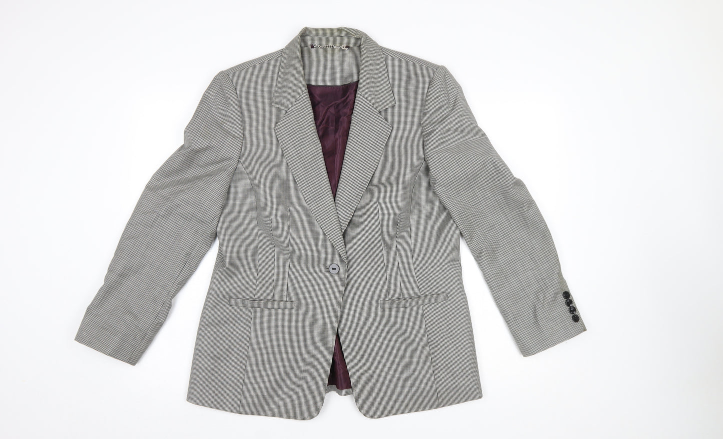 Austin Reed Women's Grey Wool Houndstooth Blazer Jacket Size 16 Classic Fit