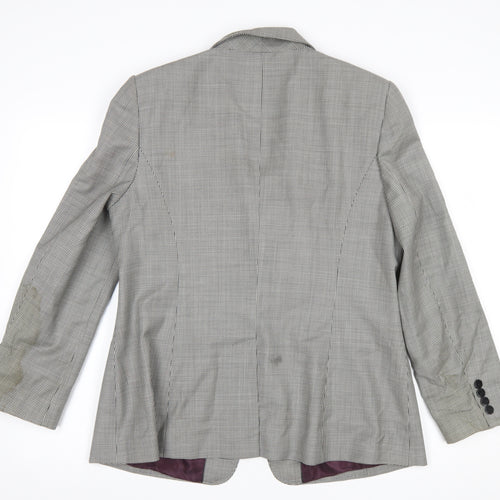 Austin Reed Women's Grey Wool Houndstooth Blazer Jacket Size 16 Classic Fit