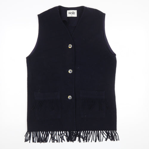 Wallis Women's Black Wool Waistcoat Fringe Hem Size 10