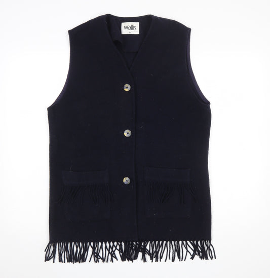 Wallis Women's Black Wool Waistcoat Fringe Hem Size 10