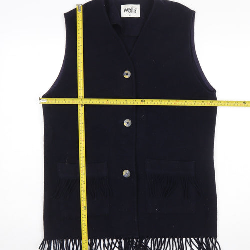 Wallis Women's Black Wool Waistcoat Fringe Hem Size 10