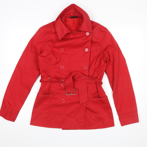 Logo Womens Red Cotton Belted Trench Coat Size 10