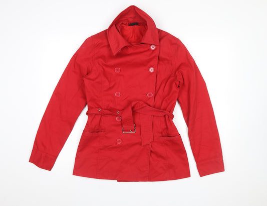 Logo Womens Red Cotton Belted Trench Coat Size 10