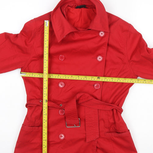 Logo Womens Red Cotton Belted Trench Coat Size 10