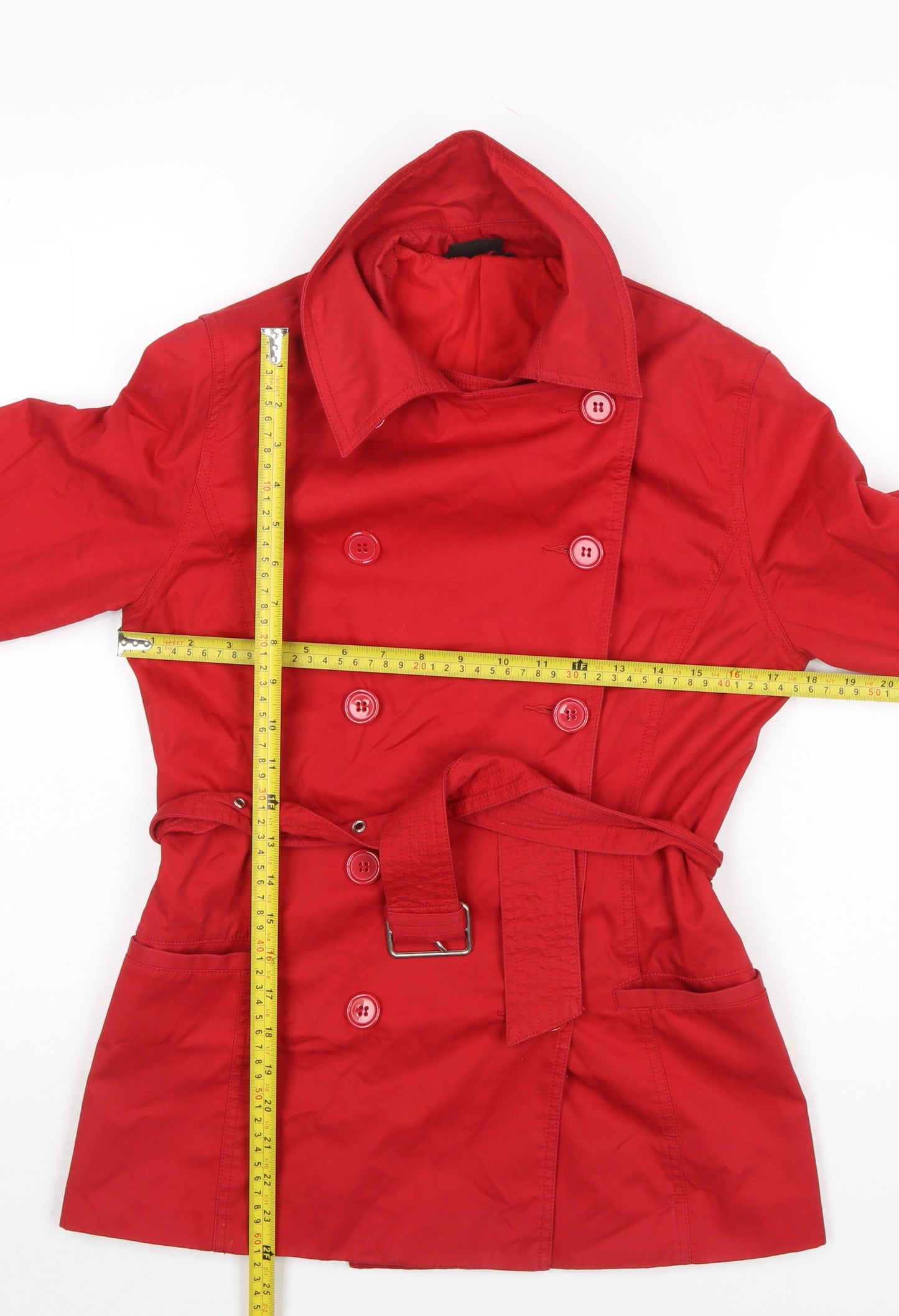 Logo Womens Red Cotton Belted Trench Coat Size 10