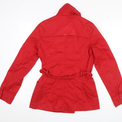 Logo Womens Red Cotton Belted Trench Coat Size 10
