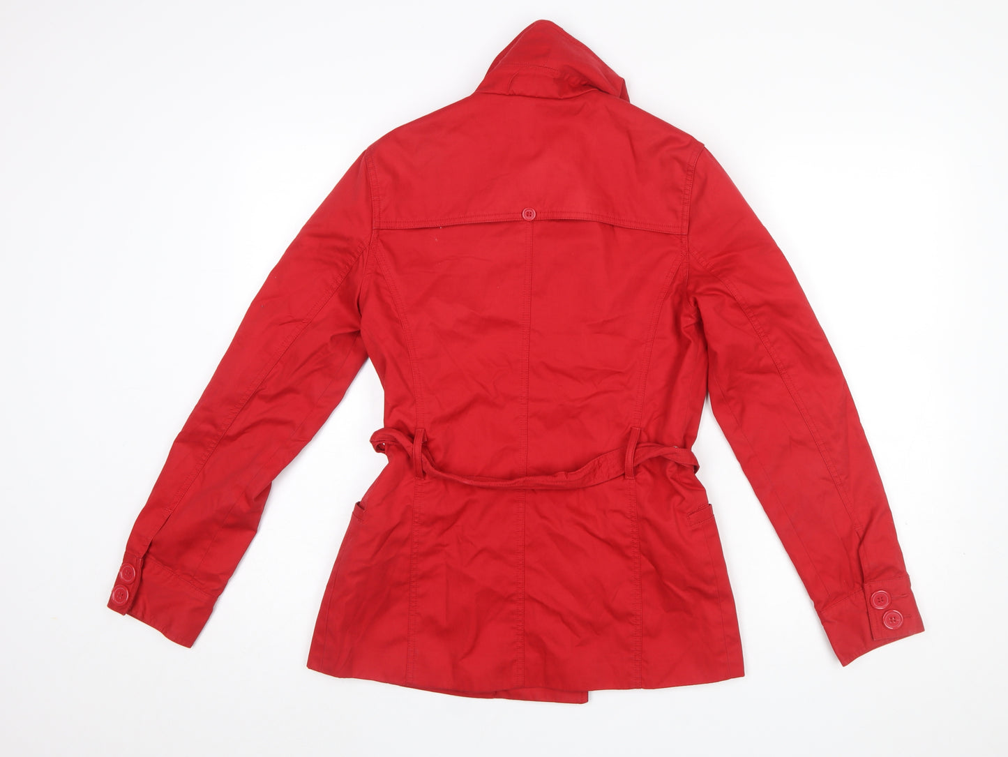 Logo Womens Red Cotton Belted Trench Coat Size 10