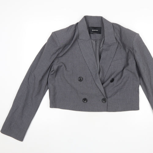 Stradivarius Women Grey Cropped Double-Breasted Blazer Size 12 Tailored
