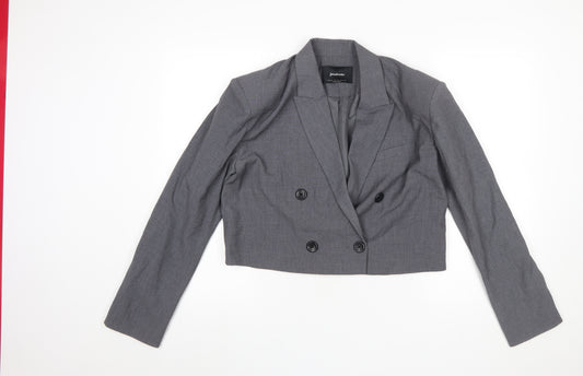 Stradivarius Women Grey Cropped Double-Breasted Blazer Size 12 Tailored