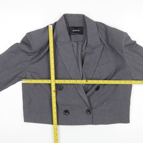 Stradivarius Women Grey Cropped Double-Breasted Blazer Size 12 Tailored