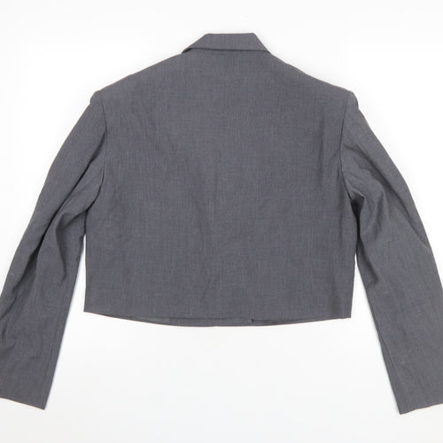 Stradivarius Women Grey Cropped Double-Breasted Blazer Size 12 Tailored