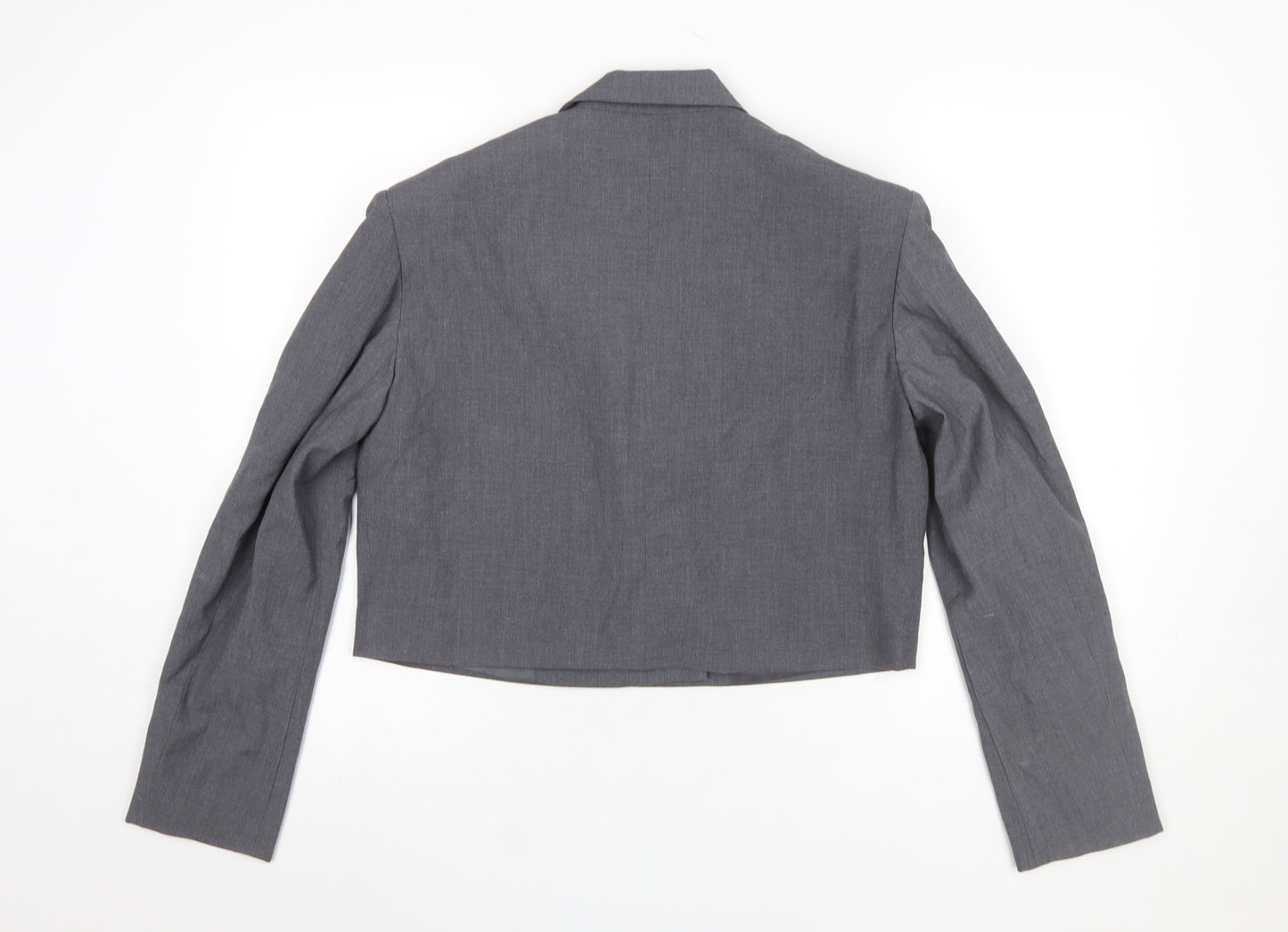 Stradivarius Women Grey Cropped Double-Breasted Blazer Size 12 Tailored