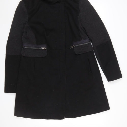 Next Women’s Black Wool Blend Overcoat Size 14 Buckle Collar Workwear