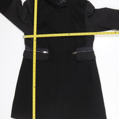 Next Women’s Black Wool Blend Overcoat Size 14 Buckle Collar Workwear