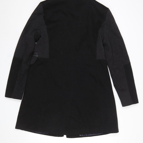 Next Women’s Black Wool Blend Overcoat Size 14 Buckle Collar Workwear