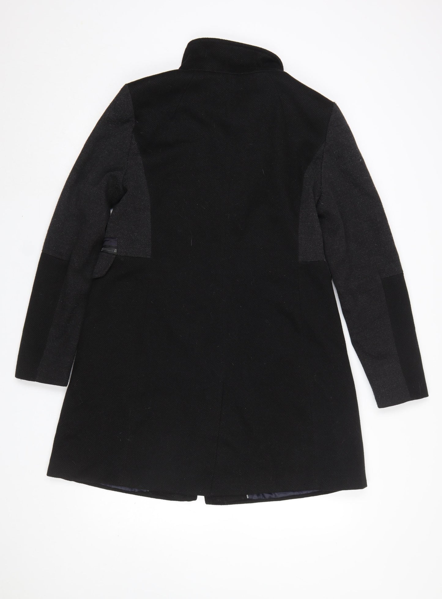 Next Women’s Black Wool Blend Overcoat Size 14 Buckle Collar Workwear
