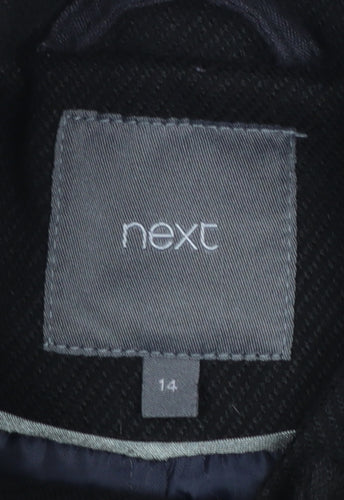 Next Women’s Black Wool Blend Overcoat Size 14 Buckle Collar Workwear