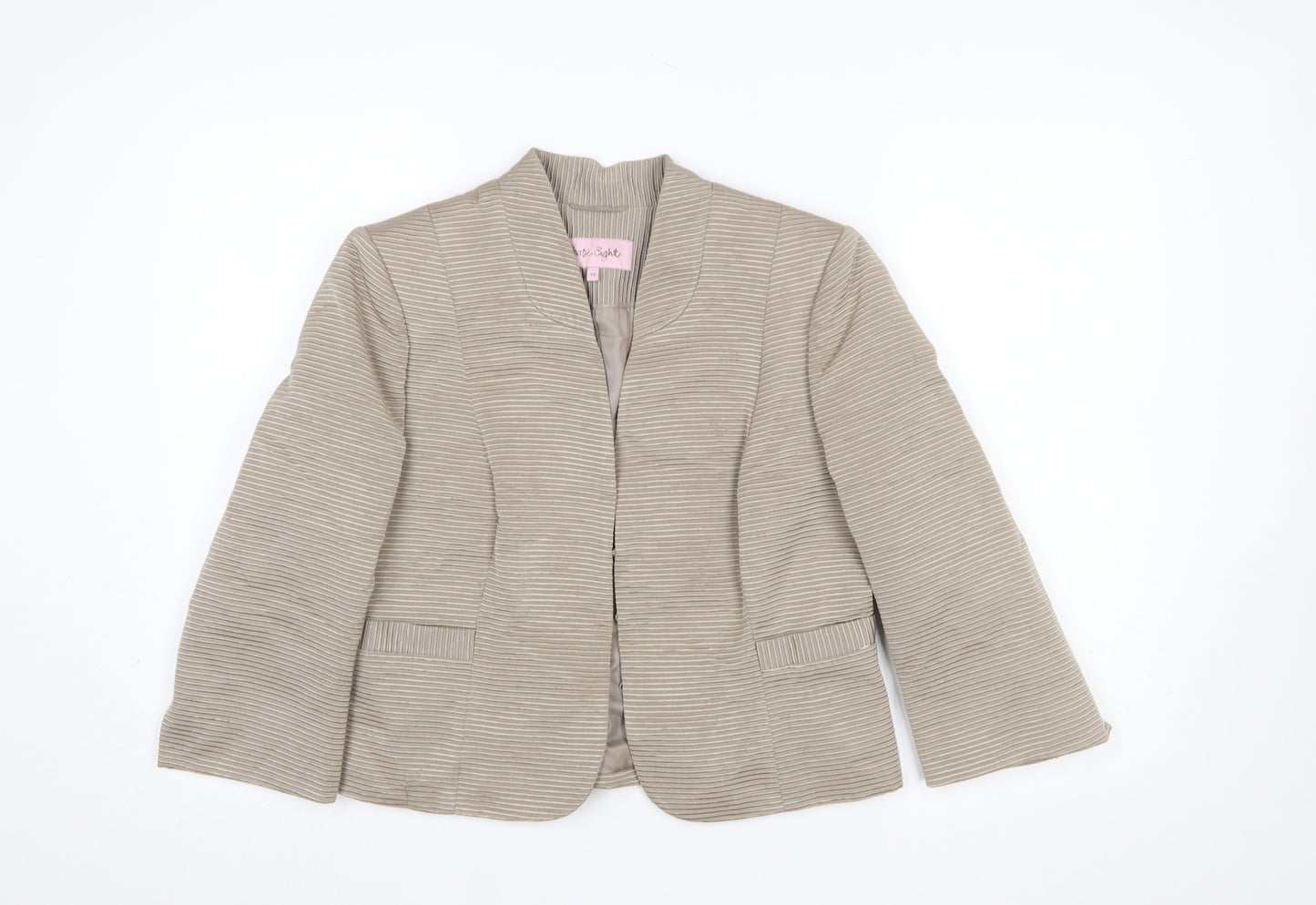 Phase Eight Women’s Beige Striped Shawl Blazer Size 14