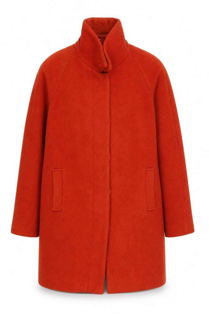Front view of Dickins & Jones Women's Red Wool Mid-Length Overcoat, size 8