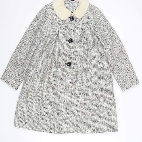 John Lewis Girls Grey Tweed Mid-Length Coat Age 11 Fur Collar Buttoned