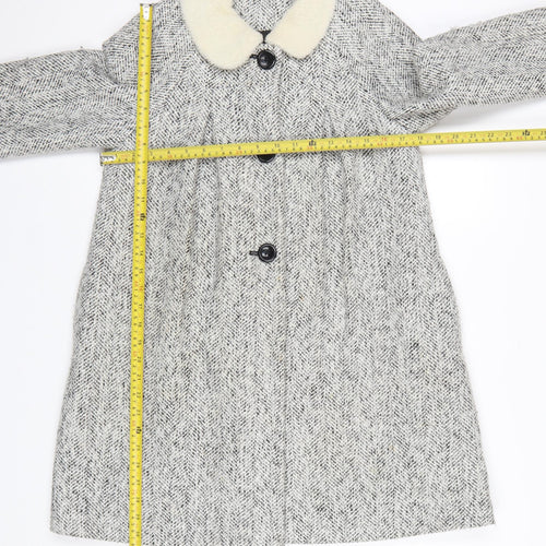 John Lewis Girls Grey Tweed Mid-Length Coat Age 11 Fur Collar Buttoned