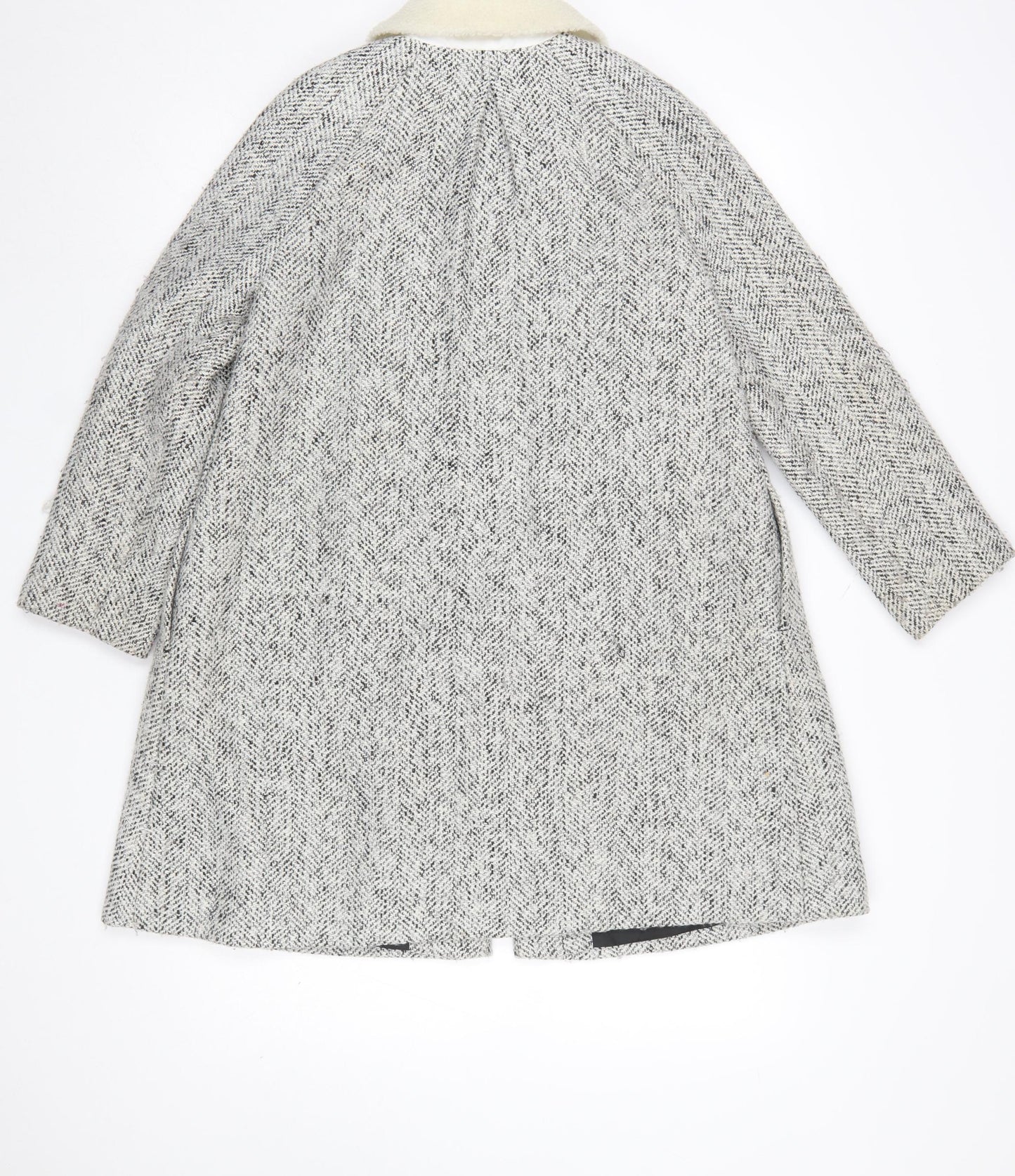 John Lewis Girls Grey Tweed Mid-Length Coat Age 11 Fur Collar Buttoned