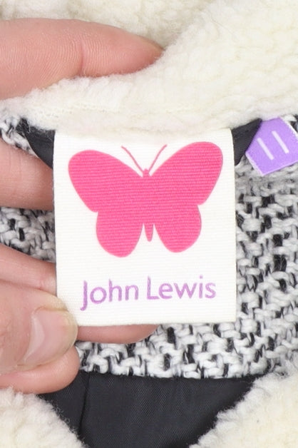 John Lewis Girls Grey Tweed Mid-Length Coat Age 11 Fur Collar Buttoned