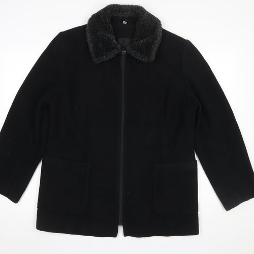 Eleganze Women's Black Wool Blend Fur Collar Overcoat Size 14