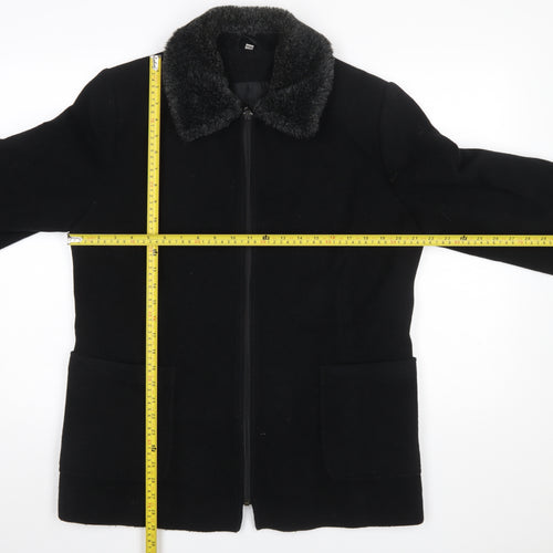 Eleganze Women's Black Wool Blend Fur Collar Overcoat Size 14
